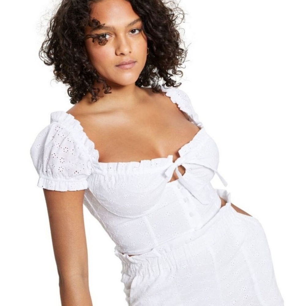 BAR III White Underwire Eyelet Crop Top Size 6 New